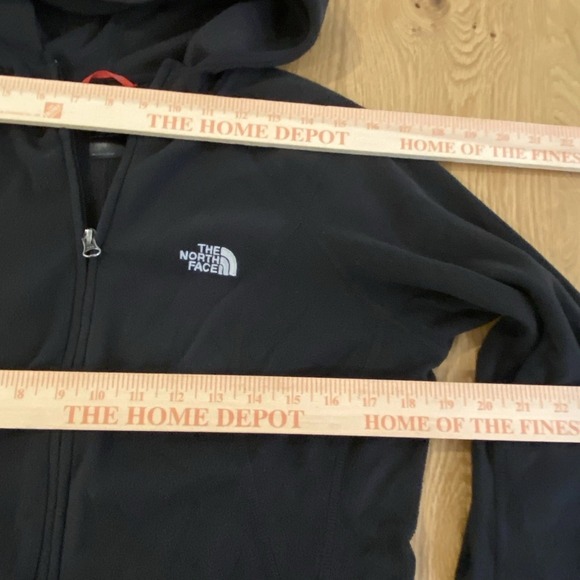 North Face full Zip Micro Fleece jacket womens large black Shell Hooded Logo - Picture 6 of 12